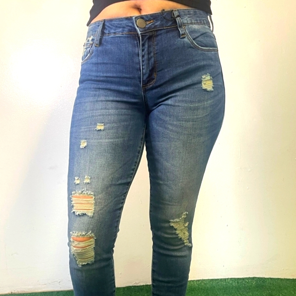 Women's skinny distressed blue jeans various sizes - Picture 1 of 5